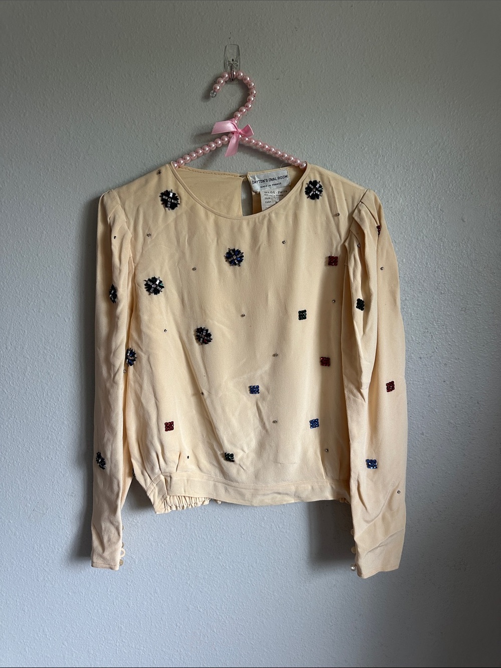 Vintage silk Chloe Cream Long-Sleeve Embellished blouse - Picture 2 of 15
